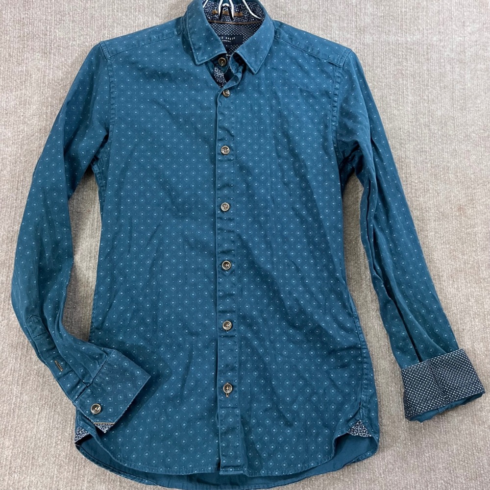 Ted Baker London Men sz 1 XS Cotton Long Sleeve Button Up Flip Shirt Flip Cuff